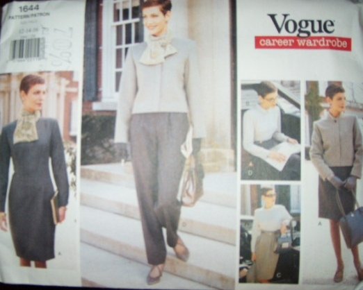 Career Wardrobe Vogue 1644 Pattern Jacket, Dress, Top, Skirt, Pants and Scarf Size 12, 14, 16 Uncut