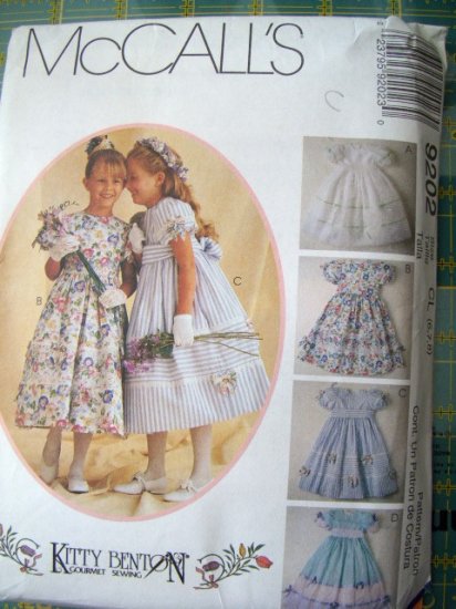McCalls Kitty Benton Gourmet  9202 Pattern, Childs Dress, Petticoat, Headband, Size 6, 7, 8, UNCUT