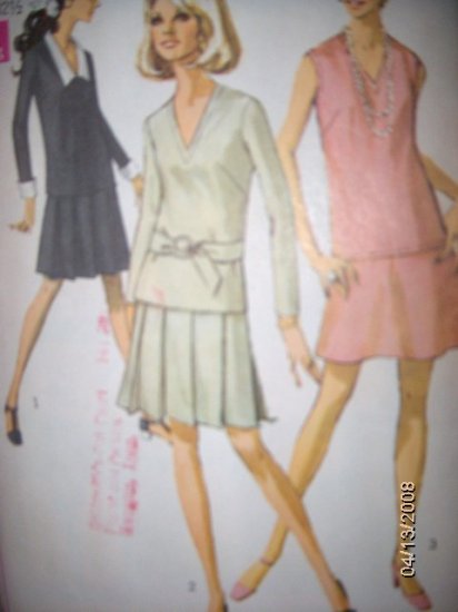 Vintage 1960s Simplicity 7747 Pattern 2 Piece Dress  Size 10, Bust 32.5, Uncut