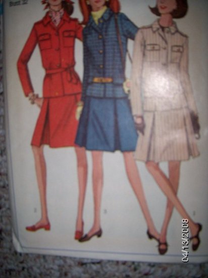 Vintage 1960s Simplicity 7258 Pattern Suit, Jacket and Skirt Size 12 Uncut