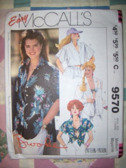 Vintage McCalls Easy 9570 Pattern, Misses Shirt and Bra Top, Size 14, 16, Bust 36, 38 Uncut