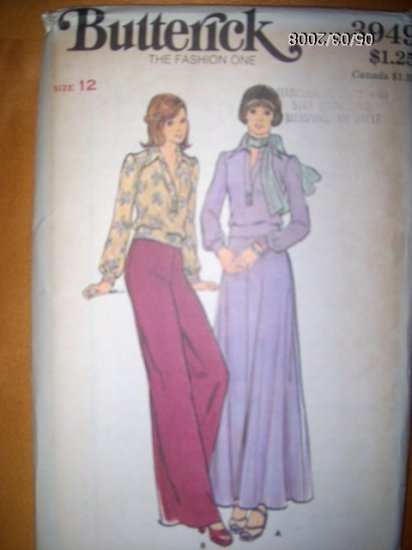 Vintage 1960s 3949 Butterick Pattern, Misses Top, Skirt and Pants Size 12 Uncut