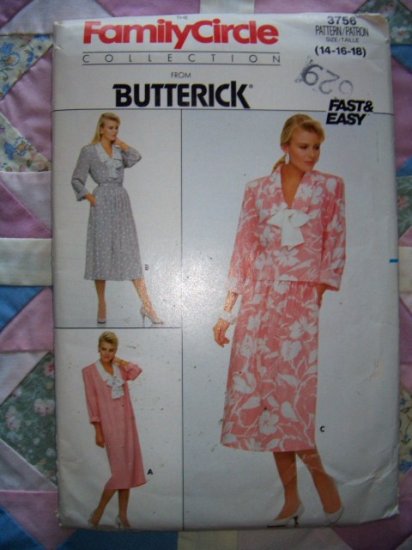 OOP 3756 Butterick Pattern, Misses Dress, Blouse, and Skirt, Plus Size 14, 16, 18, Uncut