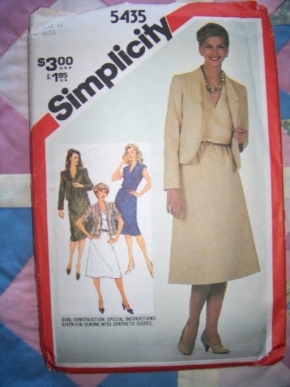 Vintage 5435 Simplicity Pattern, Misses Pullover Dress and lined Jacket Size 14, Bust 36 Uncut