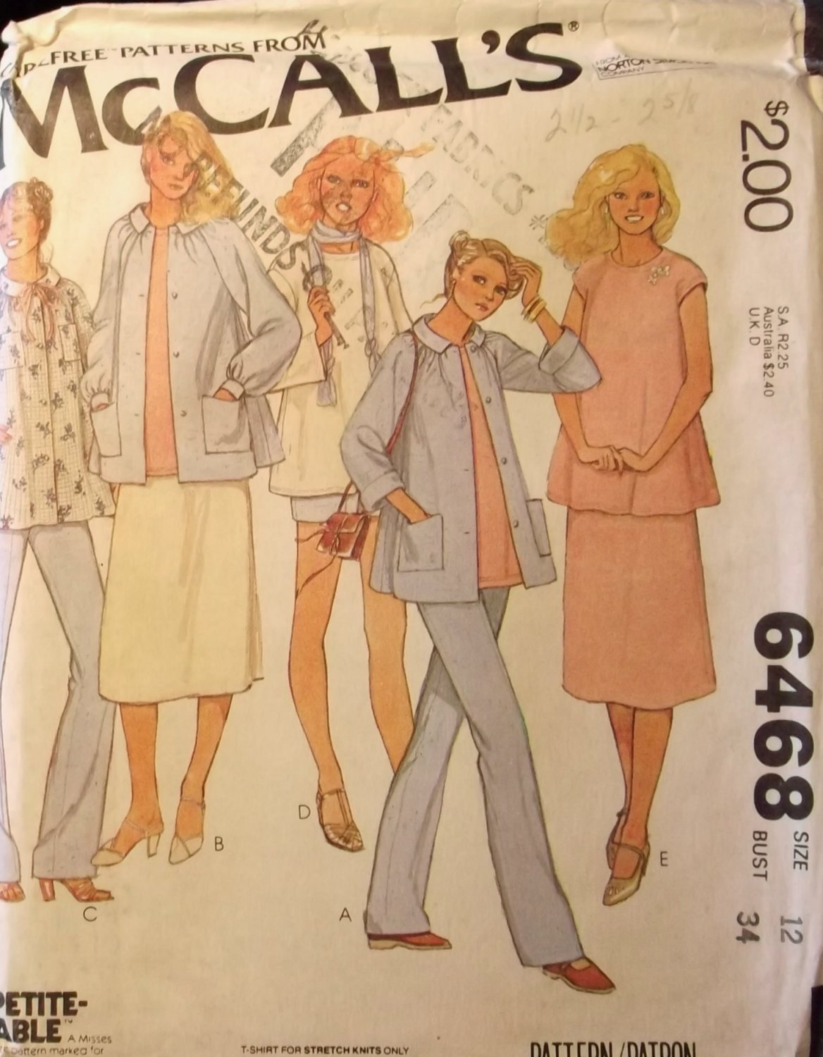 1970s McCalls 6468  Pattern, Maternity Wardrobe items, size 12, Bust 34, UNCUT