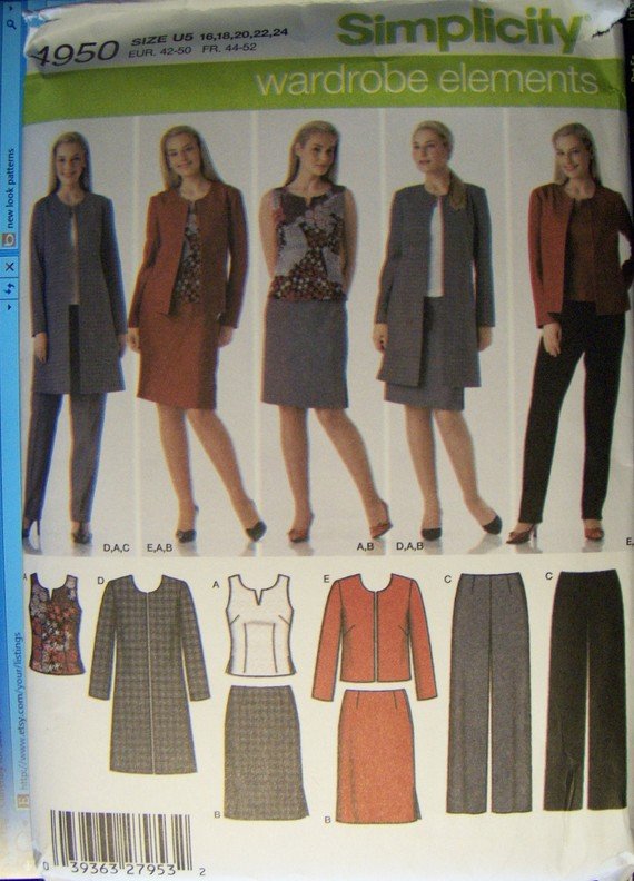 Simplicity 4950 Pattern Misses  Petite Pant Skirt Top Jacket, Size 16 18 20 22 24,, UNCUT