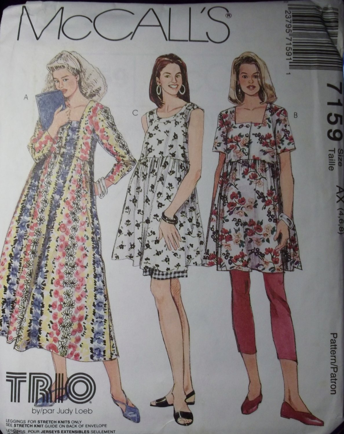 McCalls 7159  Pattern, Maternity Dress Tunic Leggings Shorts, size 4 6 8,  UNCUT