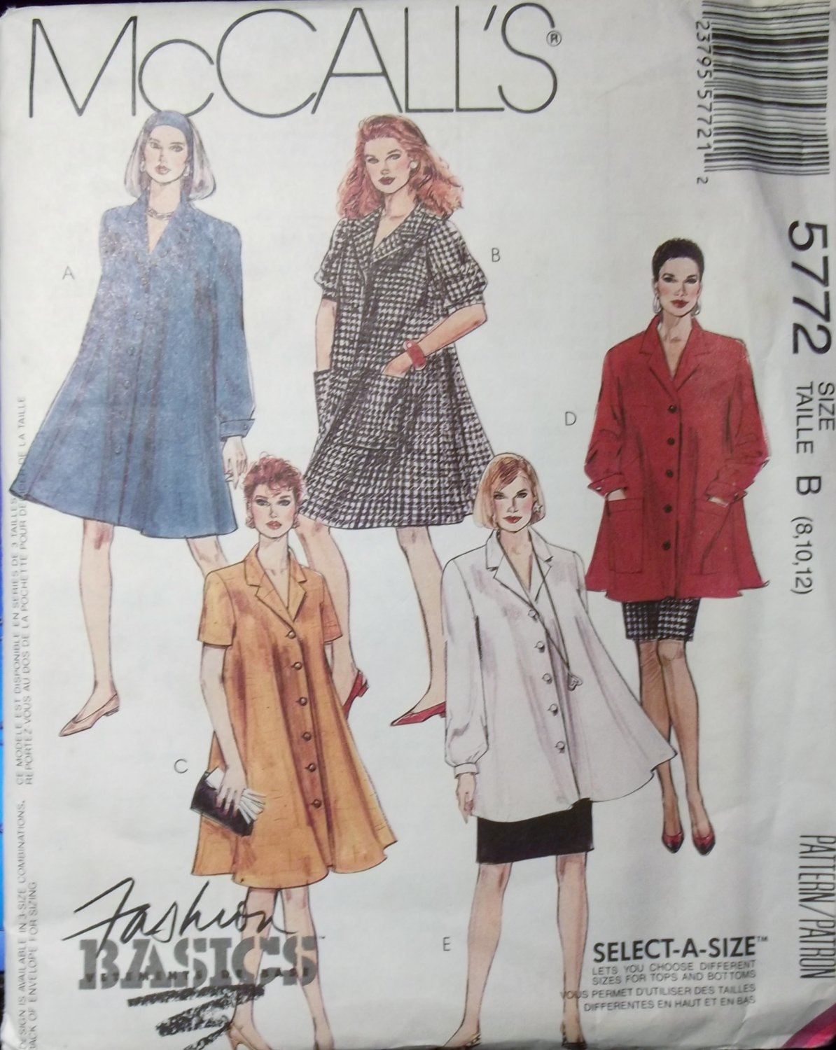 OOP Mccall's 5772 Pattern, Misses Tent Dress or Top and Skirt, Size 8 10 12,  UNCUT
