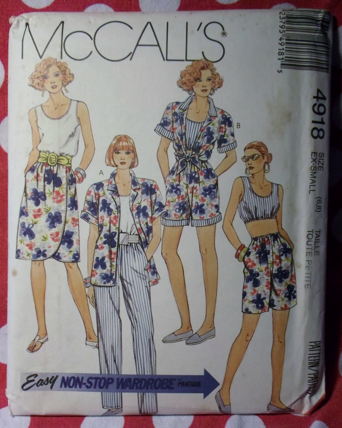 Vintage Easy McCalls 4918 Pattern, Camp Shirt Tank Tops Mock Wrap Skirt Pants Shorts, Sz 6 8, UNCUT