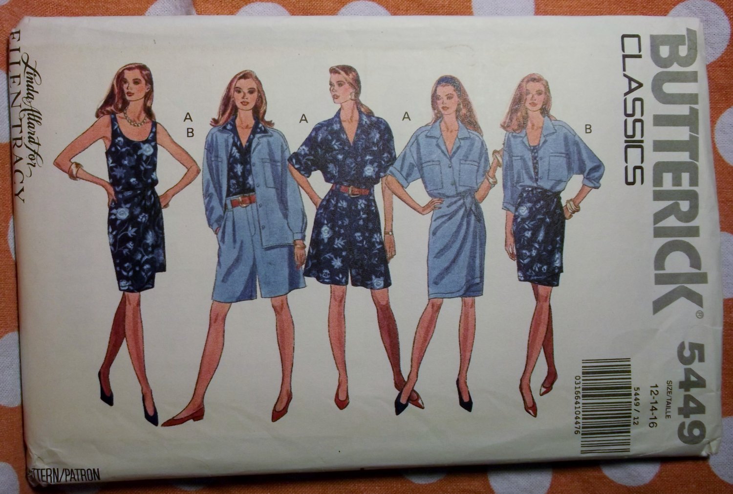 Butterick  5449 Pattern, Misses Shirt Tank Top Double Wrap Skirt & Shorts, Sz 12 14 16, UNCUT