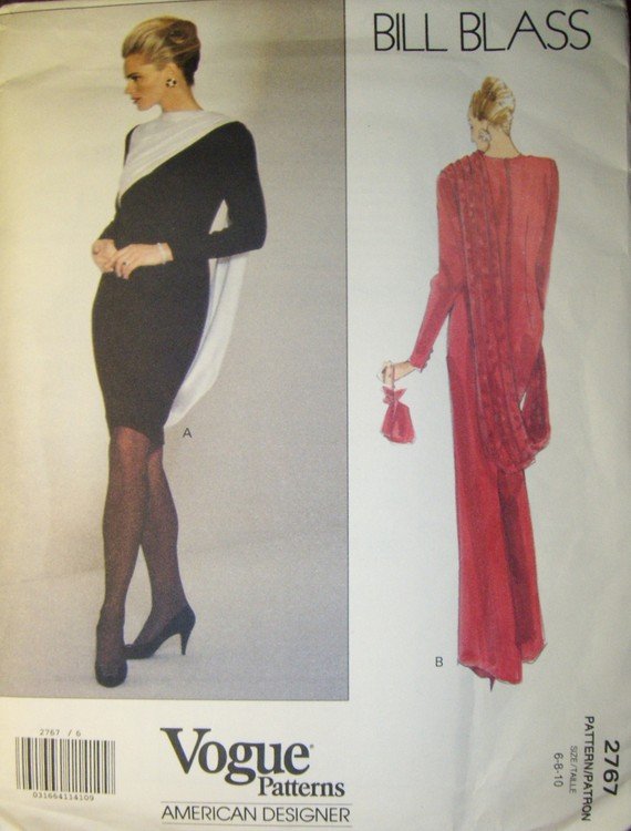 VOGUE 2767 by Bill Blass Sewing Pattern, Dress/Gown, Size 6, 8, 10, Bust 30.5, 31.5, 32.5, UNCUT