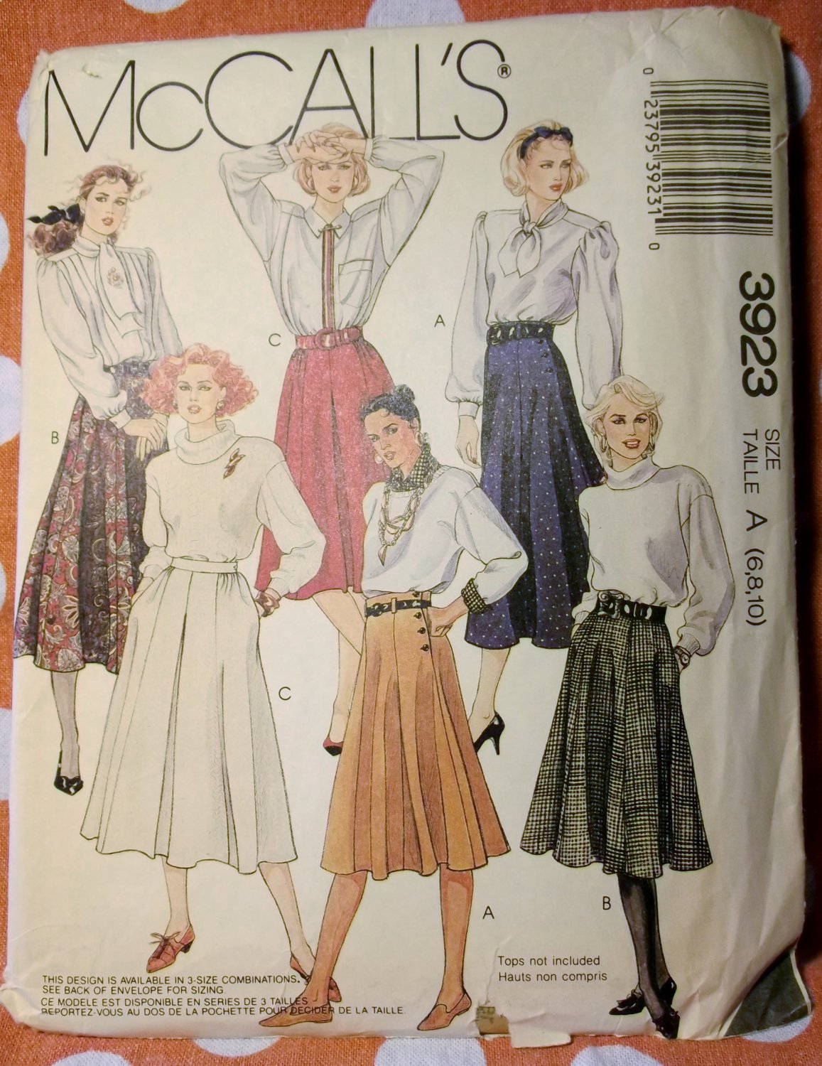 Vintage McCalls 3923 Pattern, Misses 6 Gore Panel Skirt, Sz 6 8 10, UNCUT