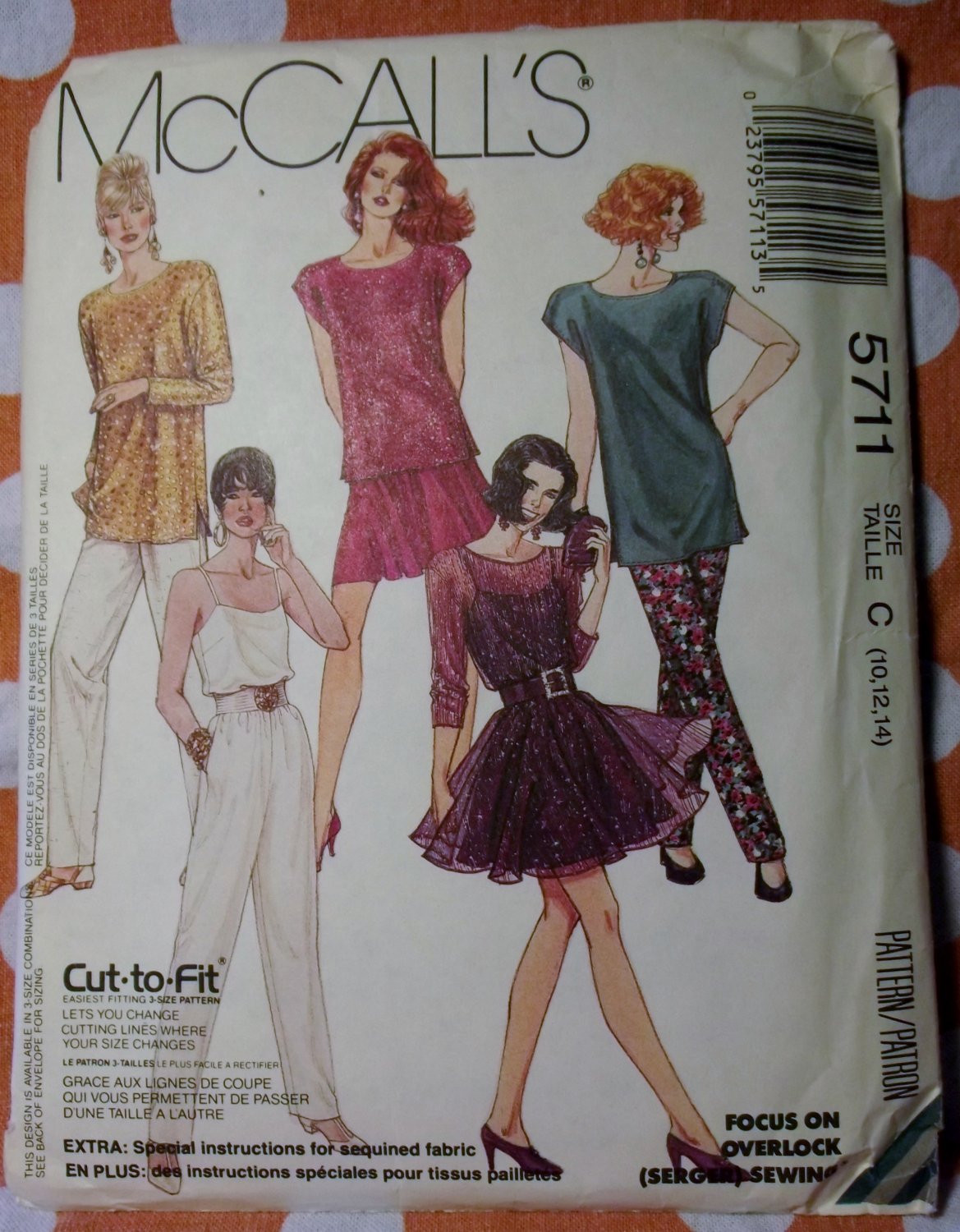 Vintage McCalls 5711 Sewing Pattern Misses Top,Camisole,Pants Sz.10 12 14 UNCUT