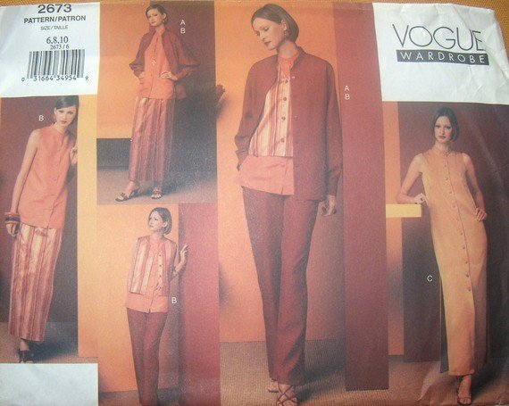 OOP Vogue Wardrobe 2673 Pattern, Misses Shirt Dress Top Pants Vest, Size 6 8 10,  UNCUT