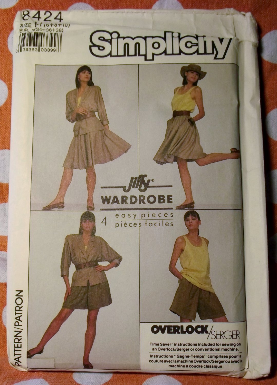OOP Easy Jiffy Wardrobe Simplicity 8424 Pattern, Misses Shorts Skirt Top Jacket, Sz 6 8 10,  UNCUT