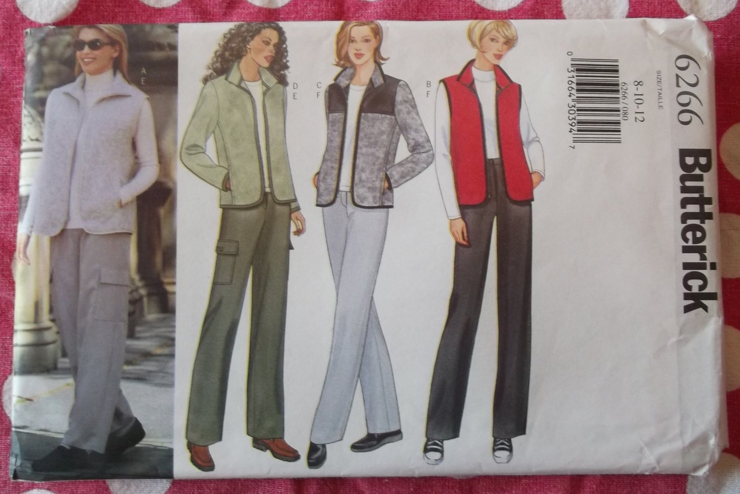 OOP Easy Butterick 6266 CLASSIC Pattern, Misses'  Vest, Jacket Pants,  Sz  8 10 12, UNCUT