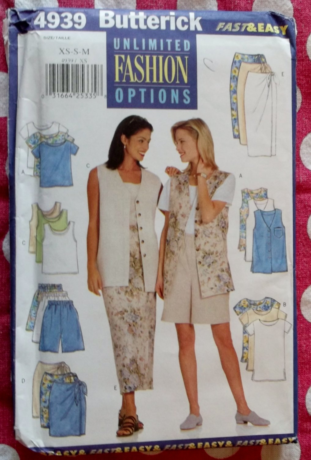 OOP Fast & Easy Butterick 4939 Pattern, Misses Petite Vest Top Tank Top Skirt Shorts, Sz 6-14, UNCUT