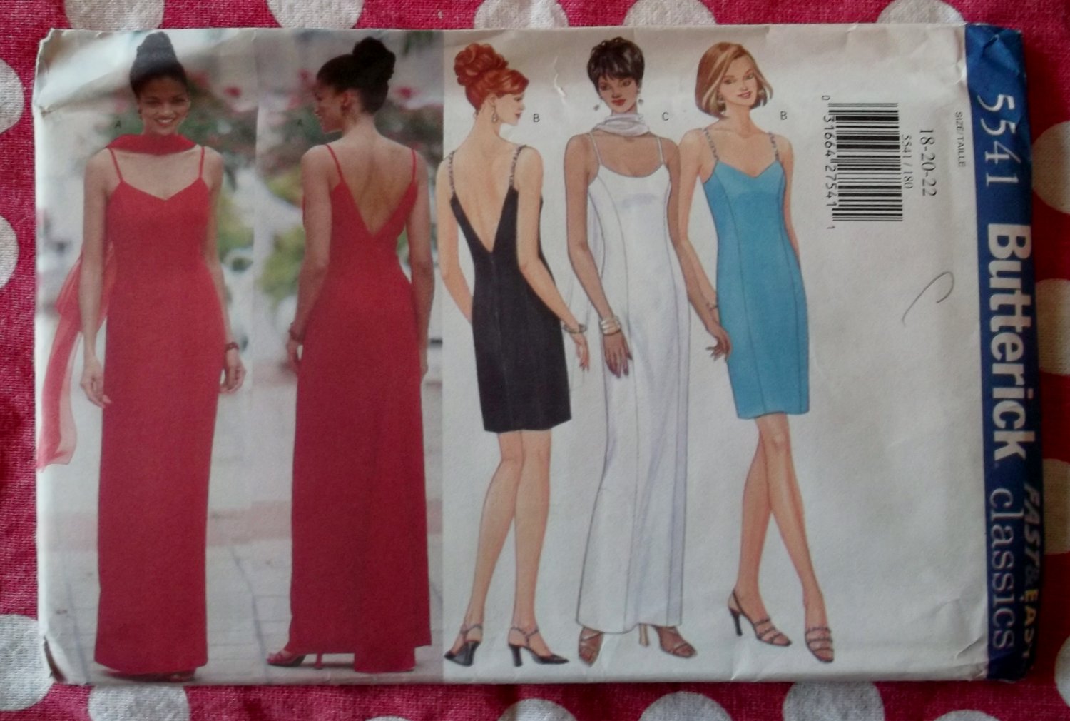 Butterick 5541 Fast & Easy Classics Pattern, Misses Evening Dress & Scarf, Plus Sz 18 20 22, UNCUT