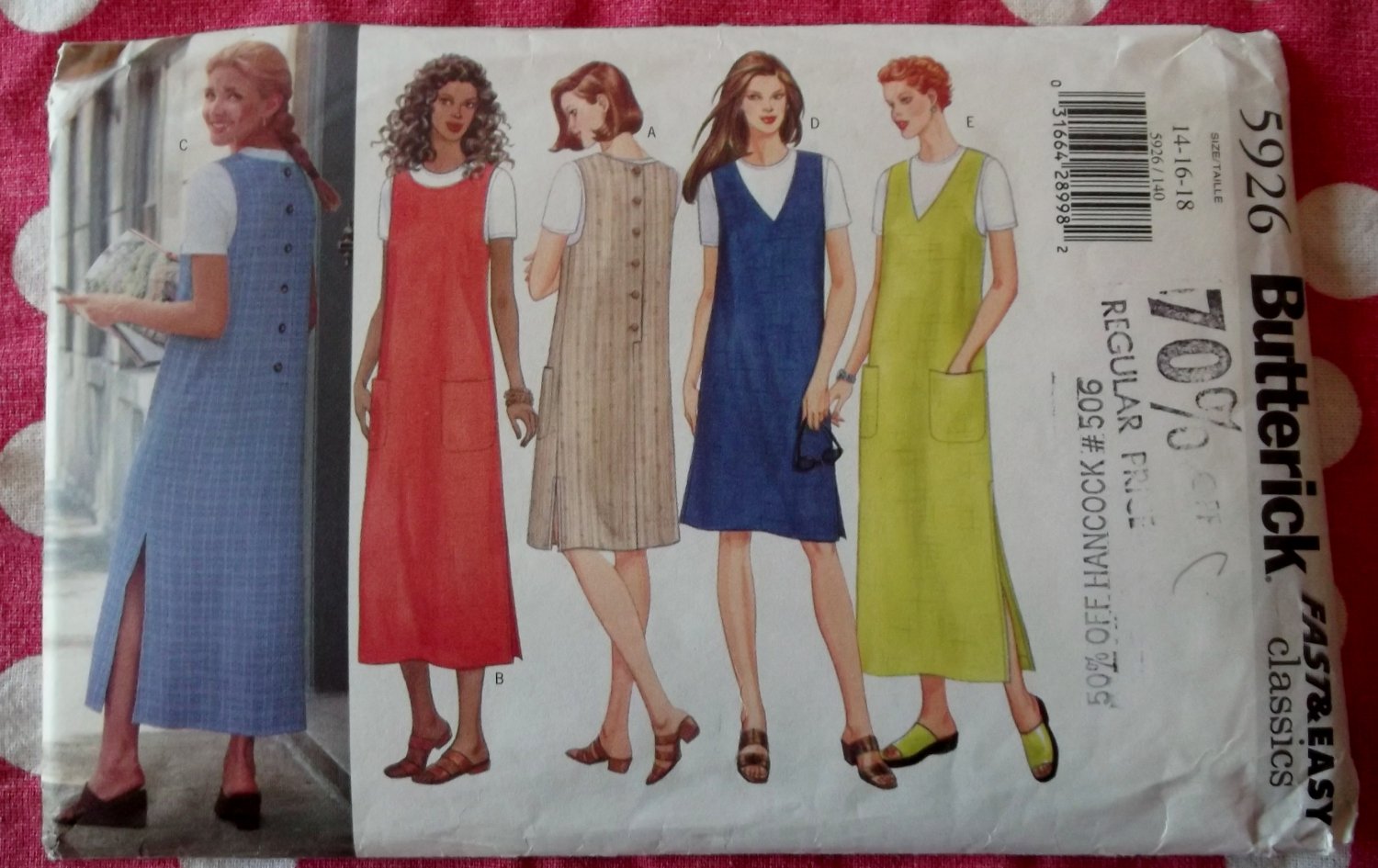 OOP Very Easy Butterick 5926 Pattern, Misses Petite Jumper Dress, Sz 14 16 18, UNCUT