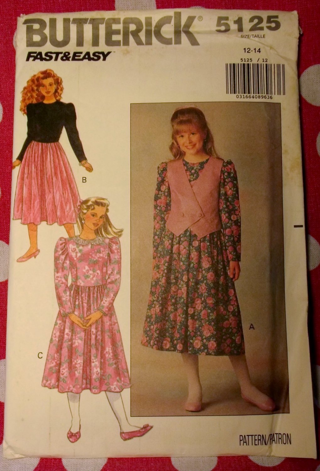 OOP Very Easy Butterick 5125 Sewing , Girls Dress & Vest, Sz 12 14, UNCUT, FF