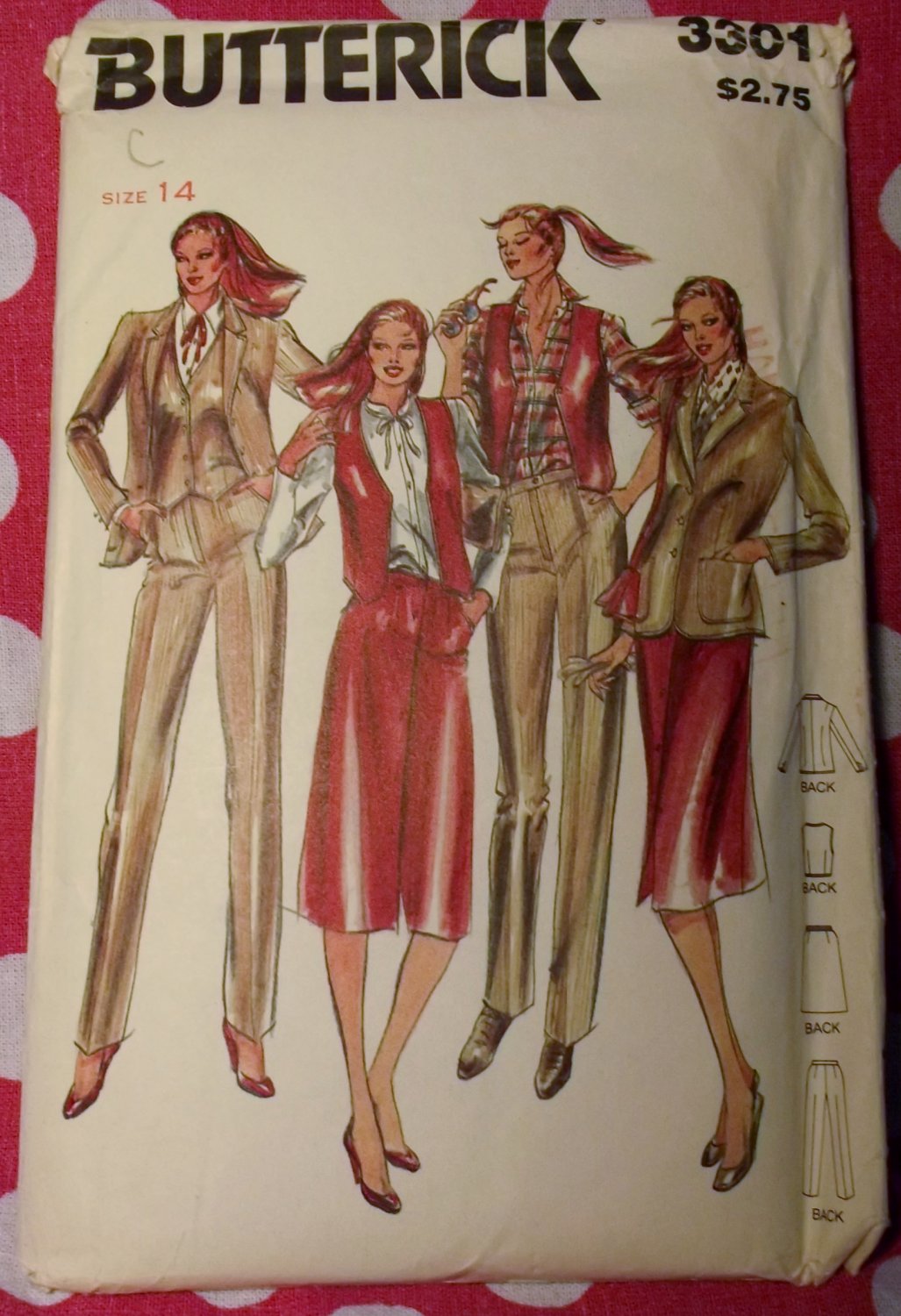 Vintage 70'S Butterick 3301 Pattern, Misses Jacket, Vest, Skirt, and Pants Sz 14, UNCUT