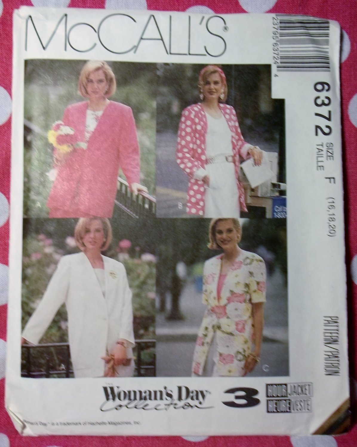 OOP McCalls 6372 Woman's Day 3-Hour Pattern, Misses Jacket,  16 18 20, UNCUT