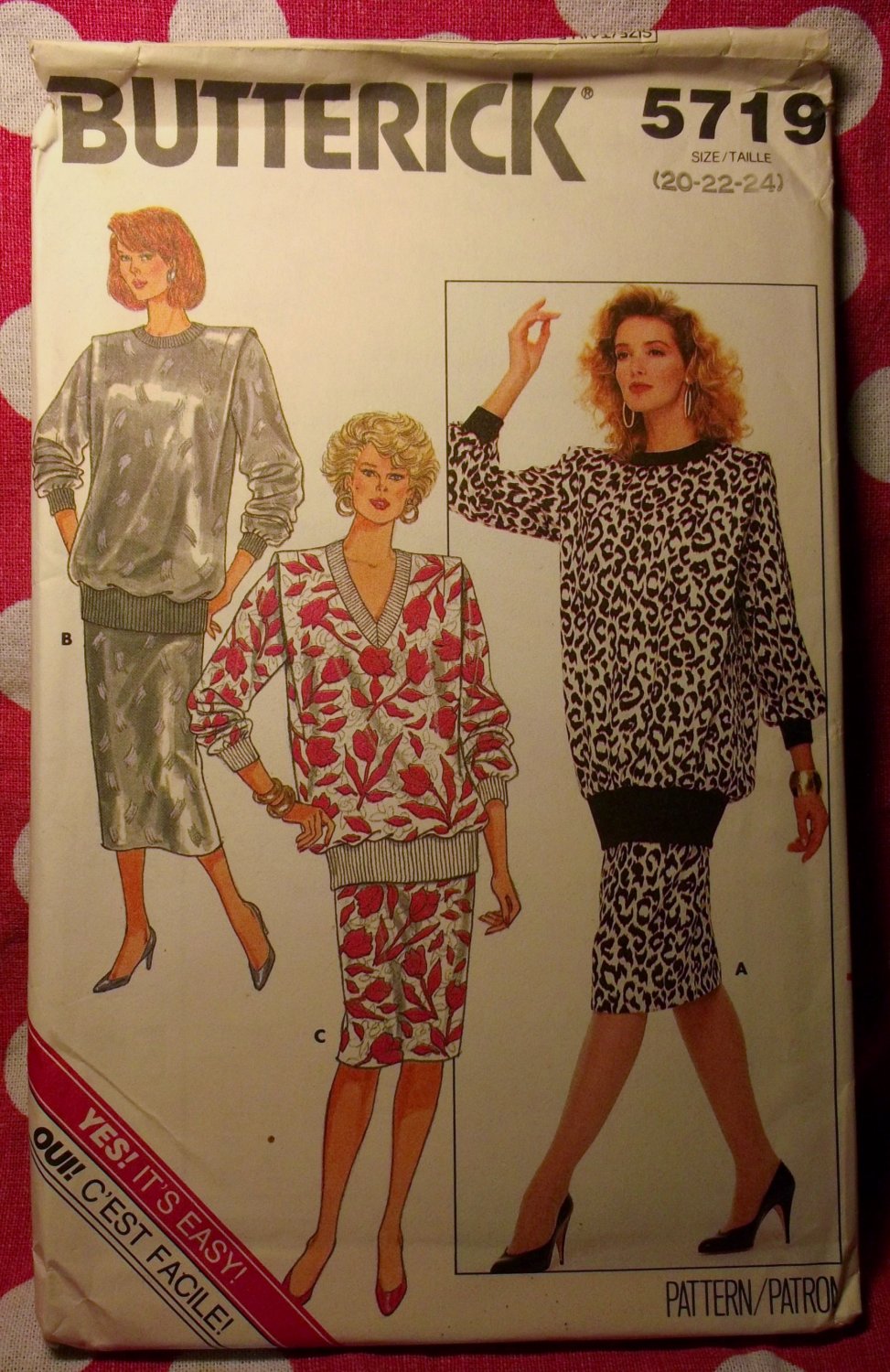 Vintage McCalls 5719 Pattern, Misses Top & Skirt, Sz 20 22 24, UNCUT