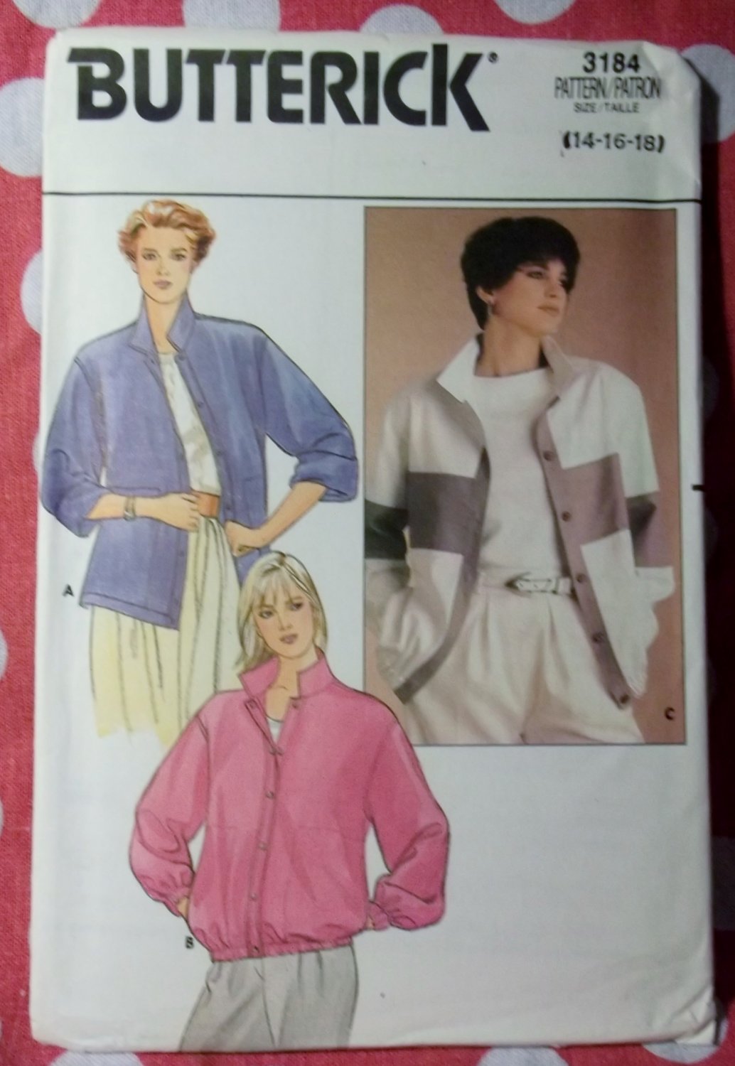 Vintage Butterick 3184 Pattern, Misses Loose Fitting Jacket,  Size 14 16 18, UNCUT