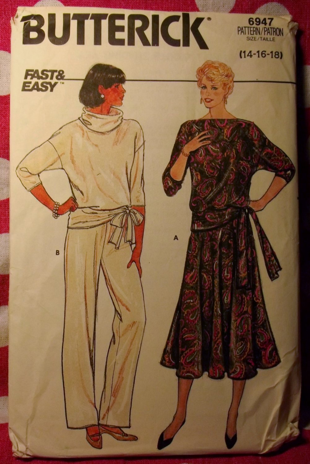 OOP Fast & Easy Butterick 6947 Pattern, Misses Top Skirt Pants, Sz 14 16 18, UNCUT