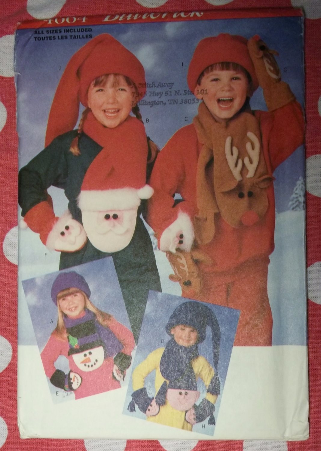 OOP Butterick 4664 Pattern Kids Christmas Fleece Scarves, Mittens, & Hats, Sz Sm, Md, Lg, UNCUT