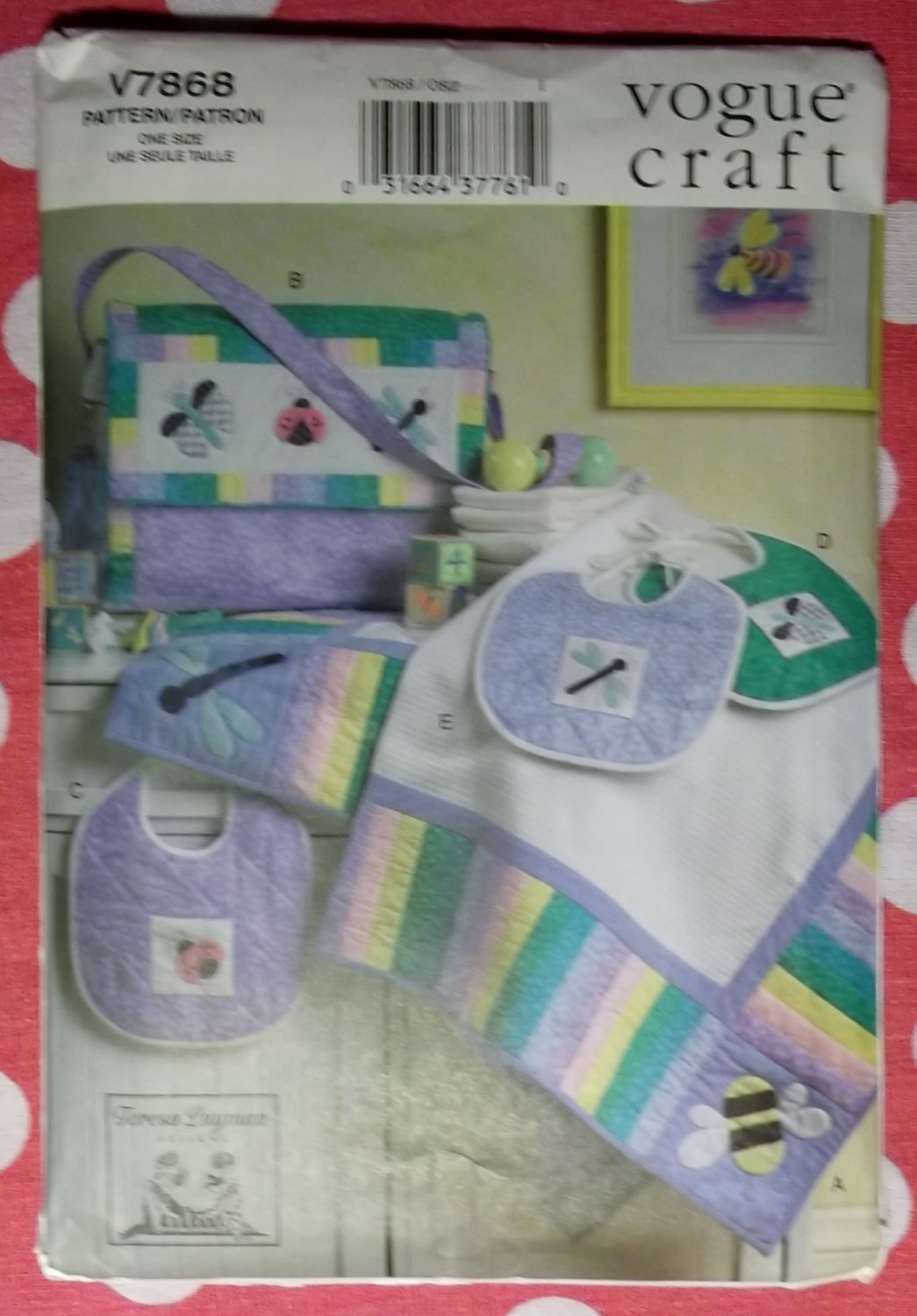 OOP VOGUE V7868 Pattern, Crafts Infant Quilt, Diaper Bag & Baby Bibs, UNCUT