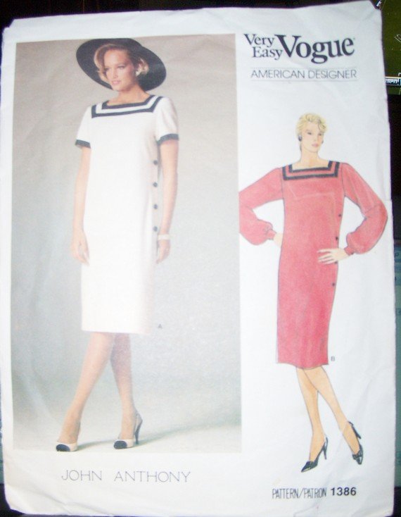 Vintage Easy Vogue Designer John Anthony 1386 Dress pattern, Size 14, Bust 36, UNCUT, FF