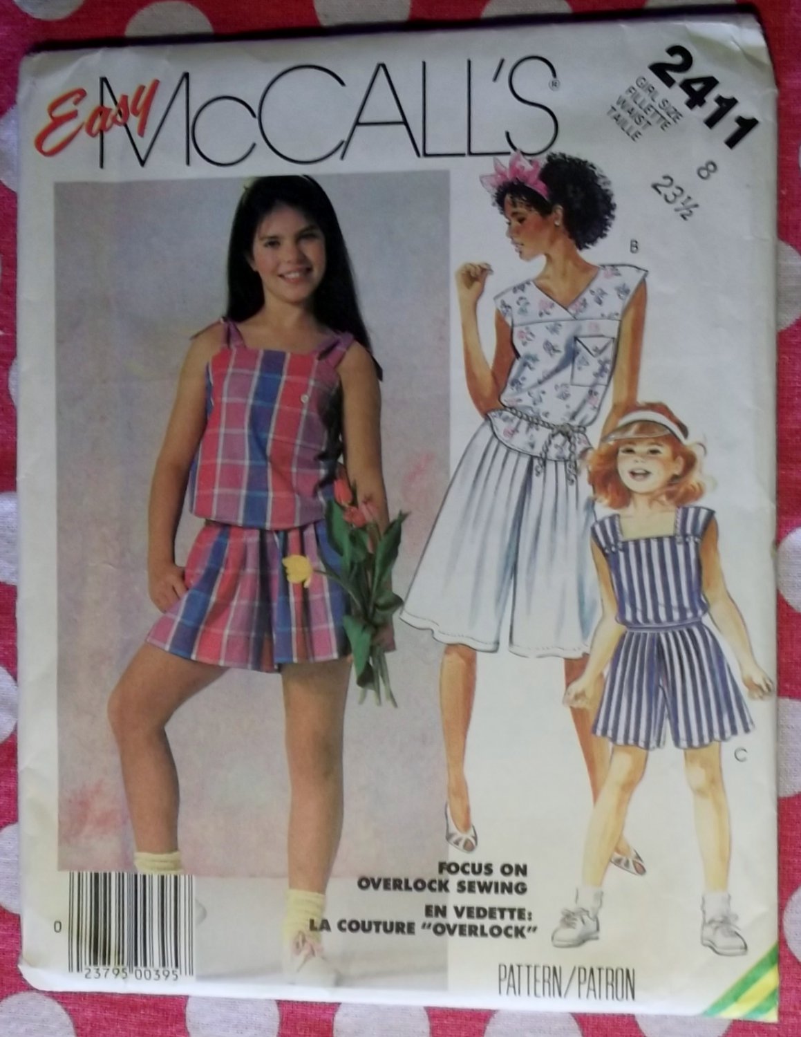 Vintage Easy McCall's 2411 Sewing Pattern, Girls Top Culotte Shorts, Size 8,  Uncut