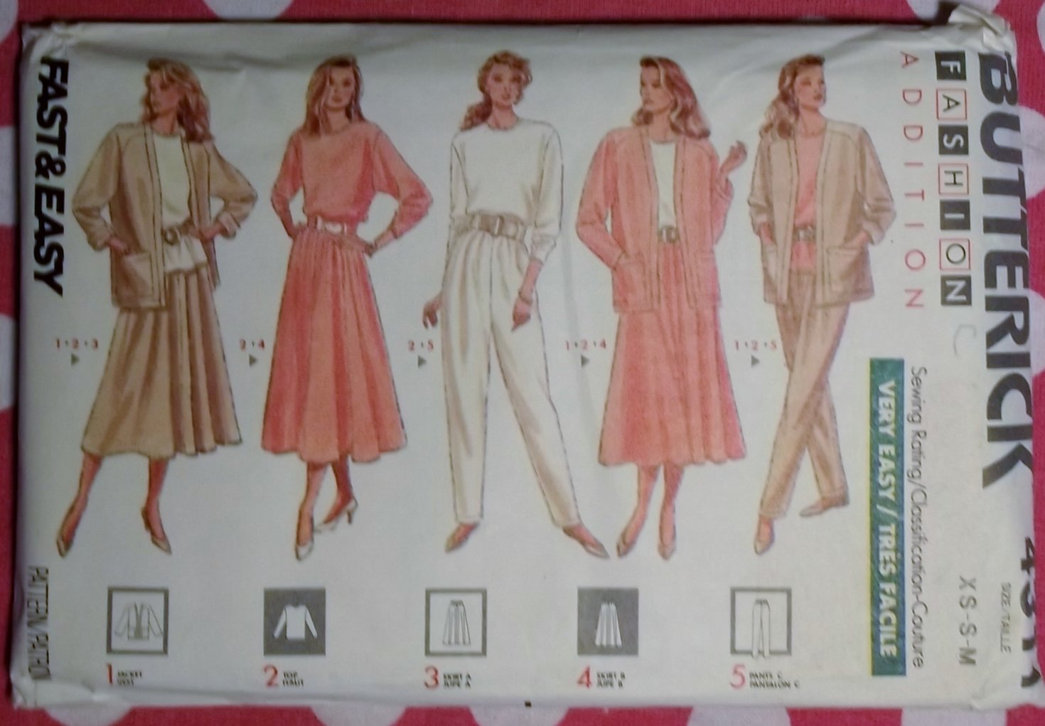 OOP Easy Butterick 4311 Pattern, Misses Jacket, Top, Skirt & PantsSz XS S M, Uncut
