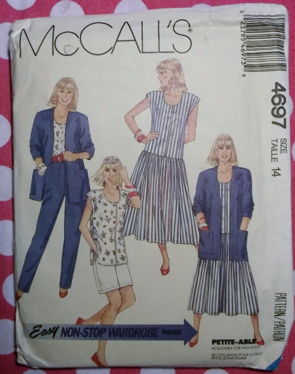 OOP Easy McCalls 4697 Pattern, Misses' Cardigan, Dress, Top, Pants and Shorts, Sz 14, Uncut