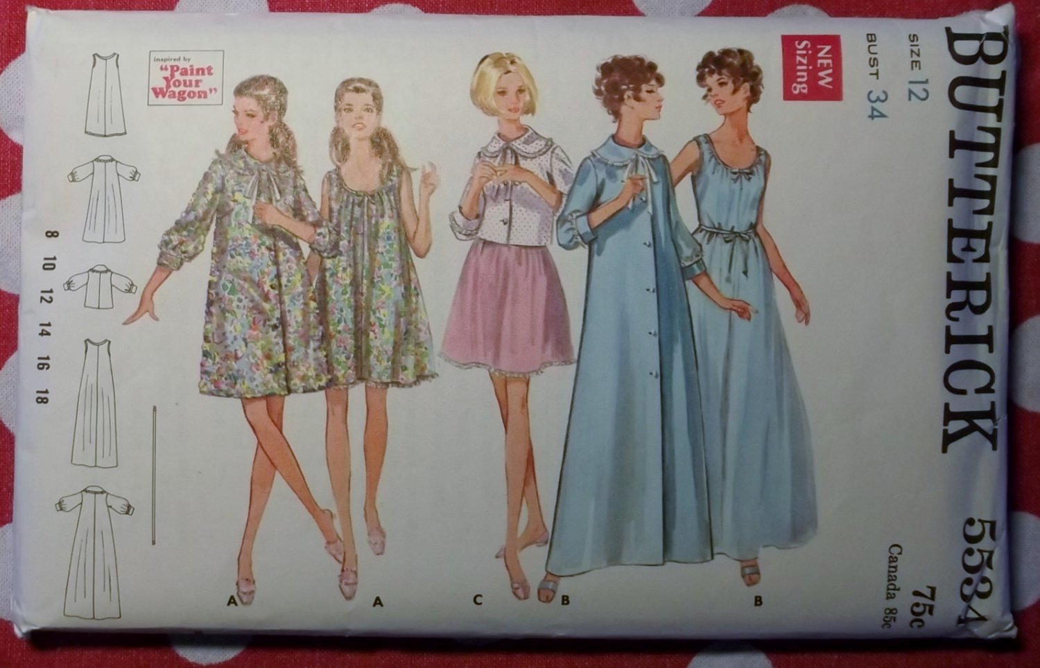 Vintage 60s Butterick 5534 Pattern, Misses' Nightgown, Robe, and Bed Jacket, Size 12