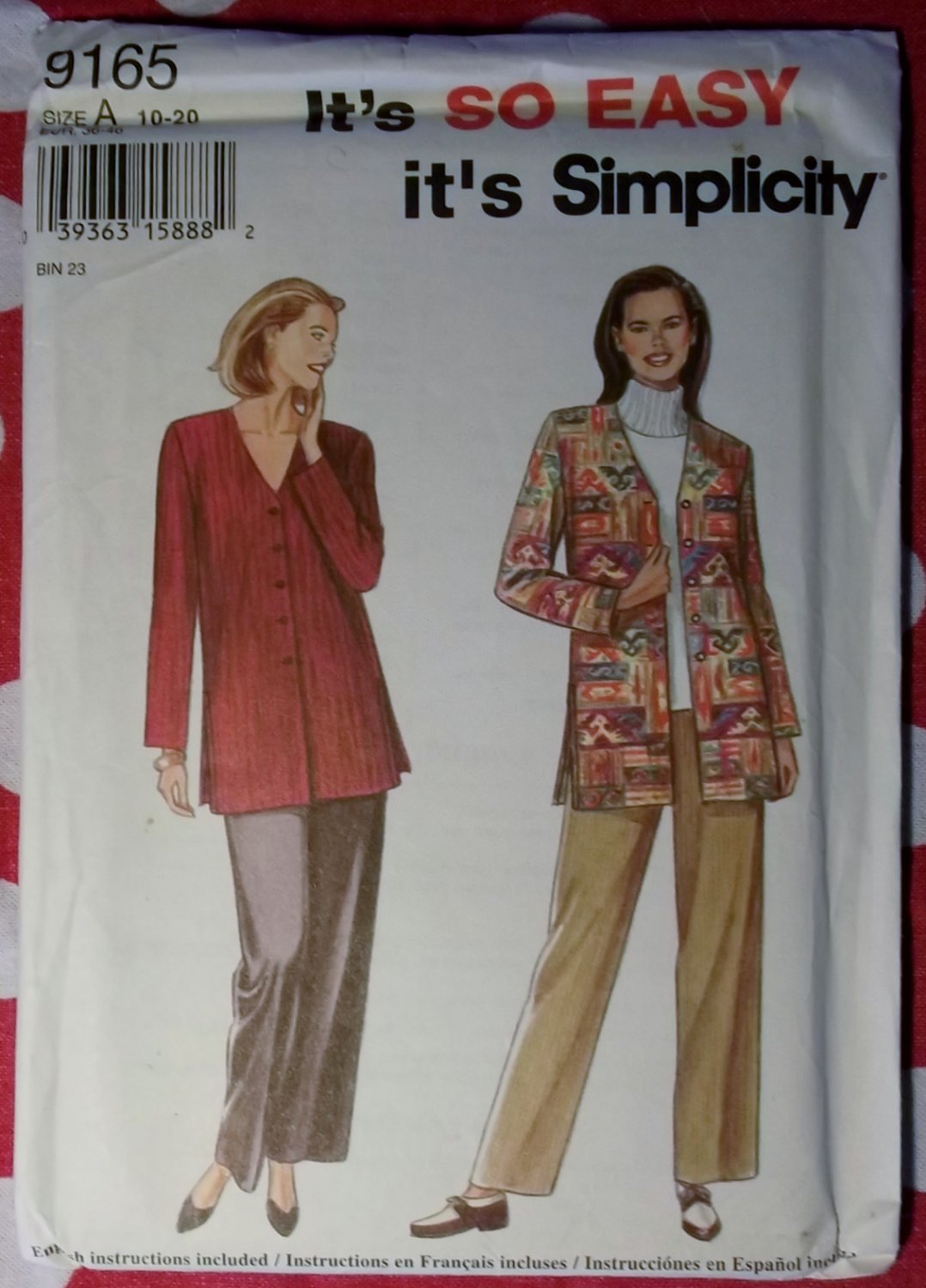 OOP Easy Simplicity 9165 Misses Top & Pants Pattern, Sz 10 to 20, Uncut