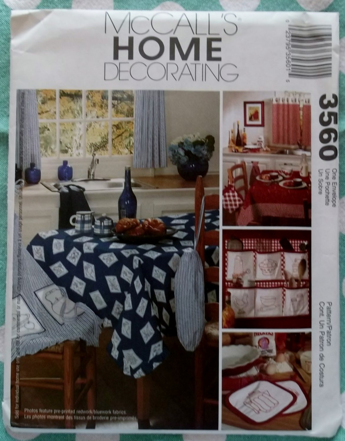 OOP McCalls 3560 Kitchen Decor Pattern, Tablecloth Curtains Organizer Apron, Uncut