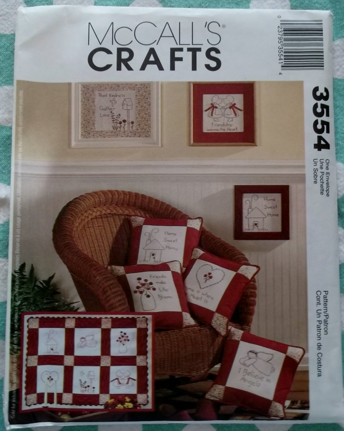 OOP McCall's 3554 Embroidery Pattern Redwork Pillows, Quilts, Art, Uncut