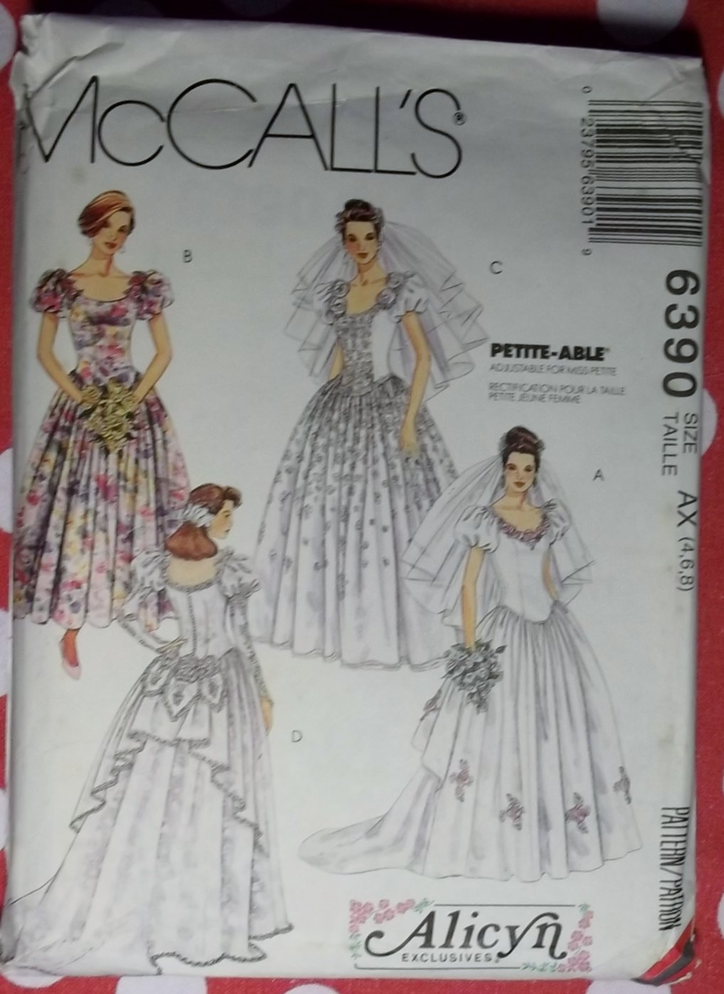 OOP McCall's Pattern 6390 Bridal Gown, & Bridesmaid's Dresses, Sz 4 6 8, Uncut