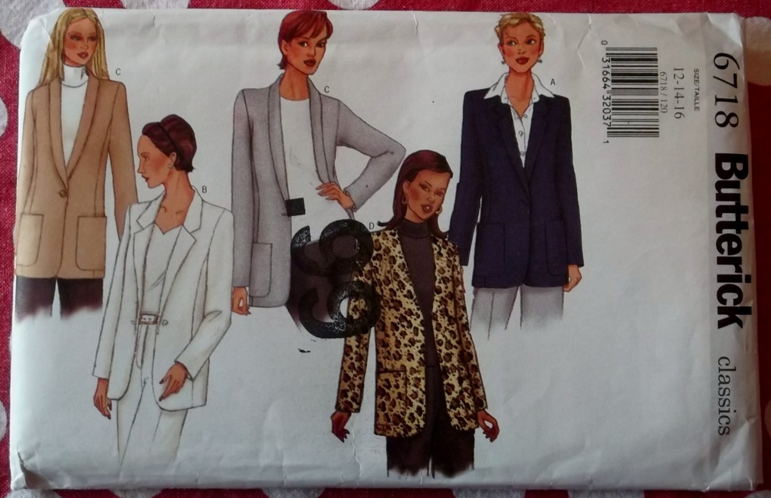 Butterick Pattern 6718 Misses or Petite Jacket Pattern, Sz 12 14 16, Uncut