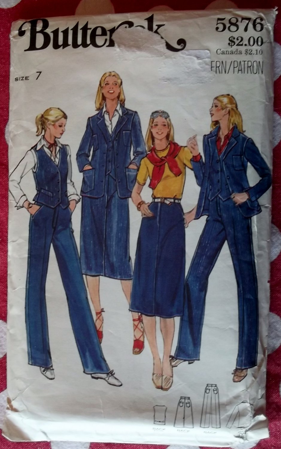 Vintage Butterick 5876 Junior Vest, Jacket, Skirt & Pants Pattern, Size 7, Uncut