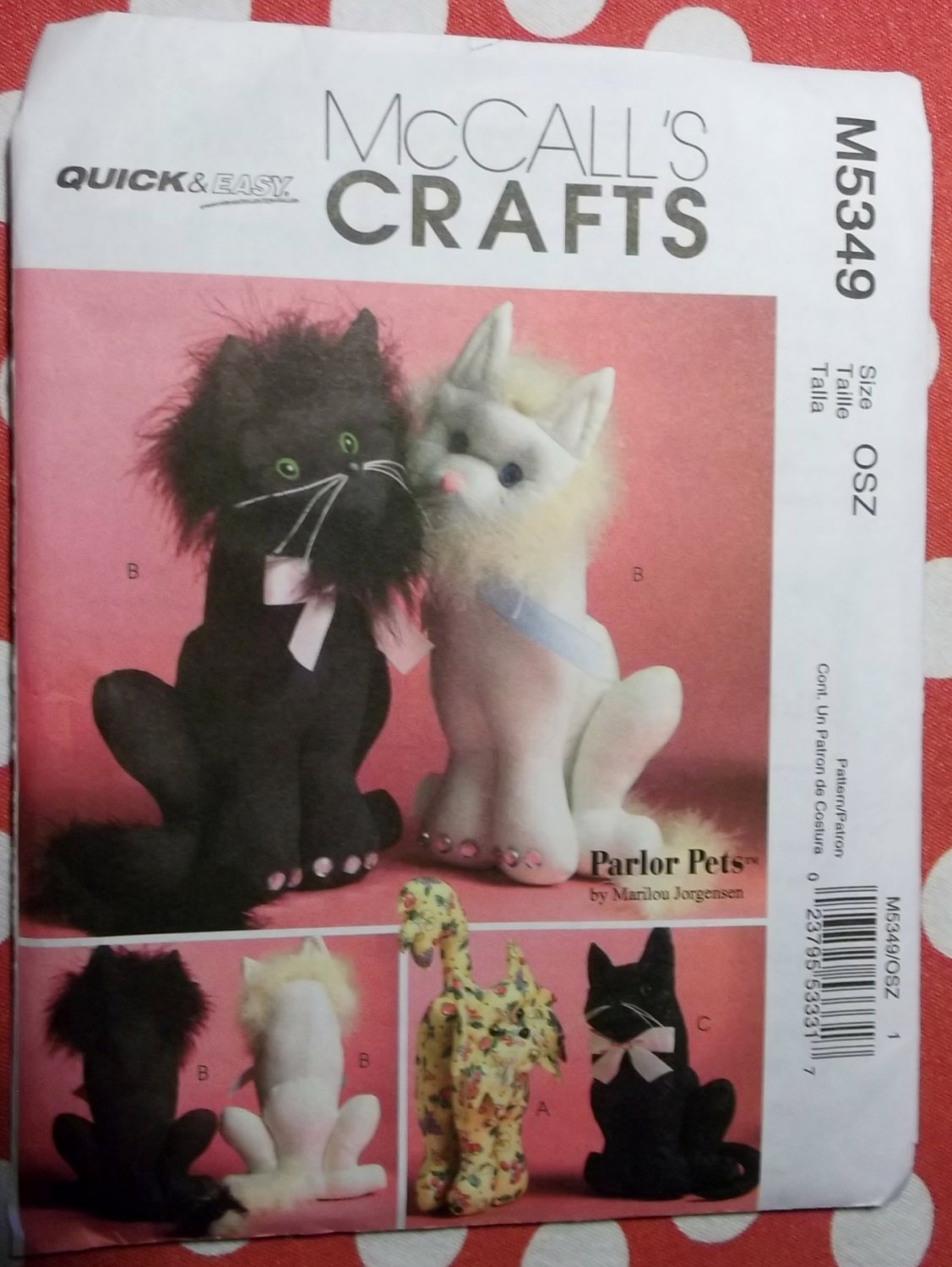 Quick Easy Parlour Pets McCall's M5349 Marilou Jorgensen Cats Pattern, Sz 10 & 15 inch, Uncut