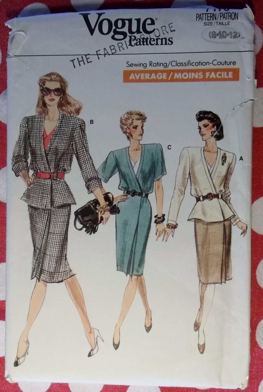 Vogue 7170 Mock Wrap Dress or Top & Skirt Pattern, Sz 8 10 12, Uncut