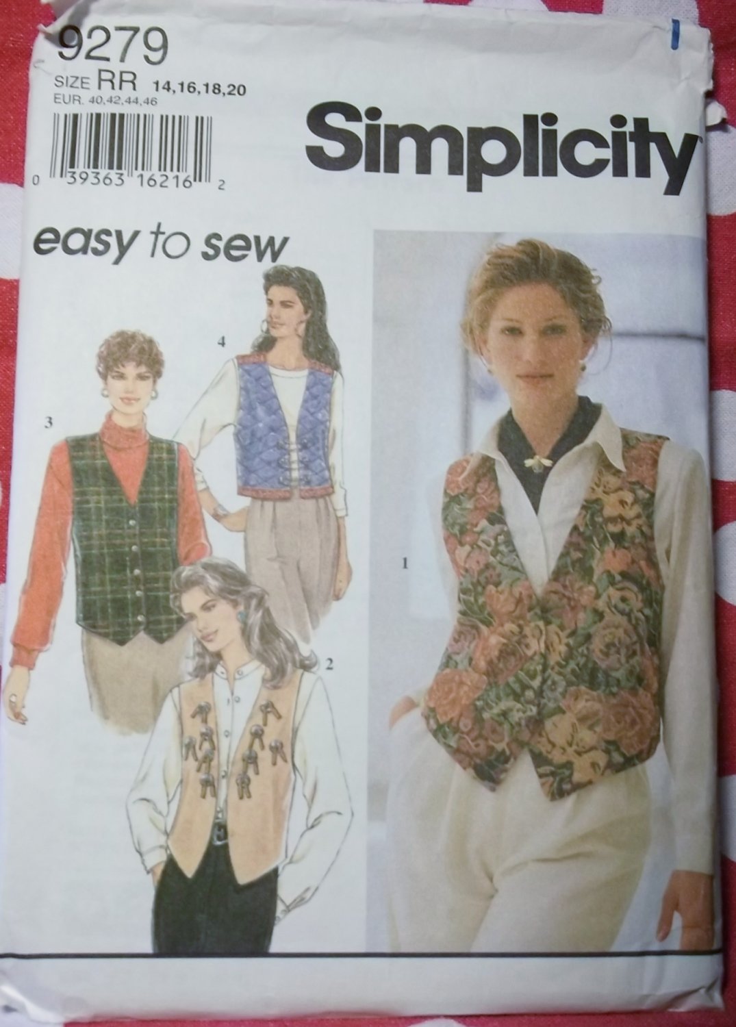 Easy Simplicity 9279 Misses Lined Vests Sewing Pattern,  Size 14 to 20