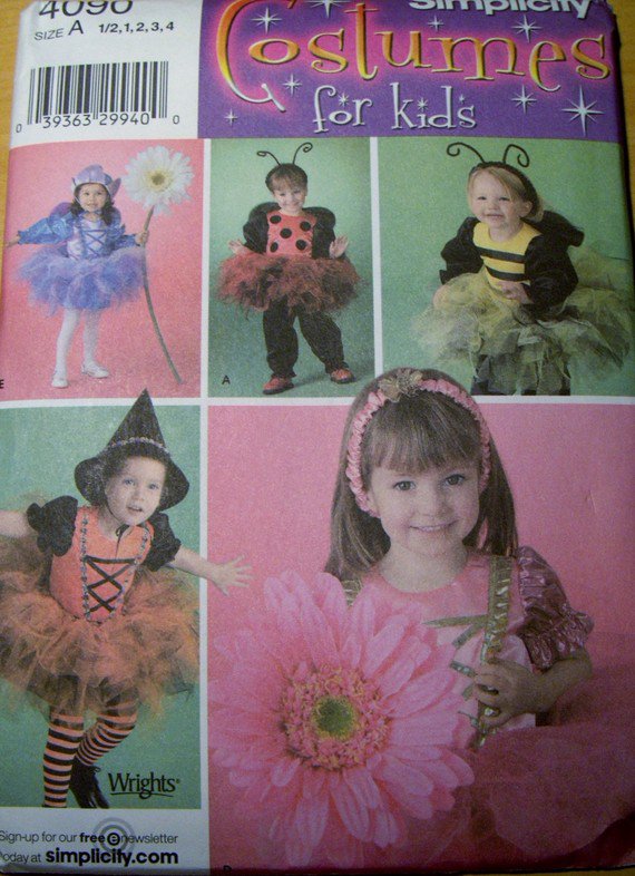 Simplicity 4090 Pattern, Toddler Fairy Ladybug Bumblebee Witch Flower, Sz A &Acirc;&frac12; 1 2 3 4,  UNCUT OOP