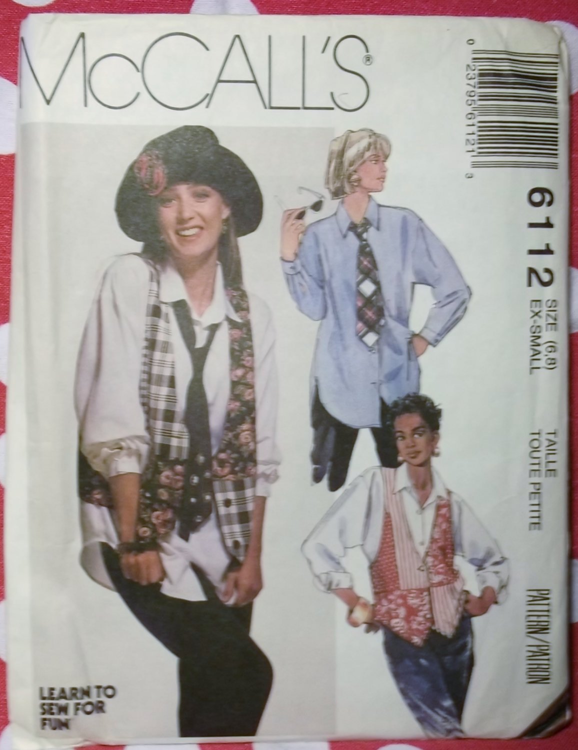 Misses Shirt, Vest and Necktie McCall's 6112 Pattern, Size 6, 8, Uncut OOP