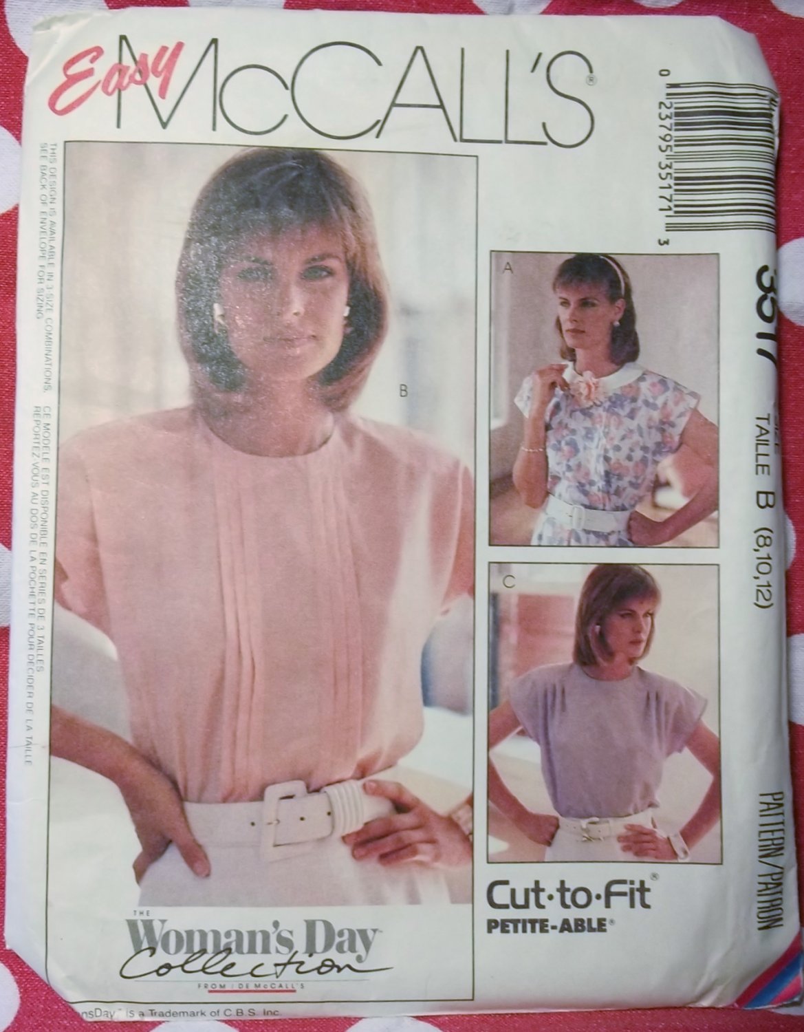 Easy Misses or Petite Blouse McCall's Pattern McCall's 3517 Pattern, Size 8 10 12, Uncut