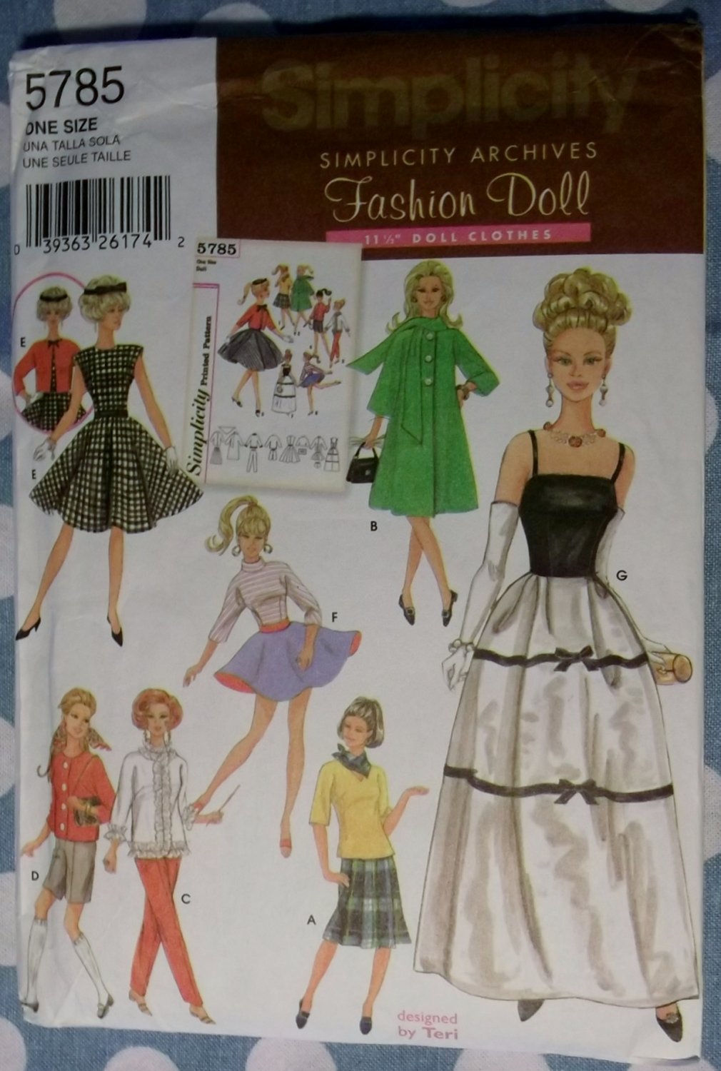Simplicity Archives Collection, by Teri Doll Wardrobe Simplicity 5785 Pattern, 11 1/2", Uncut