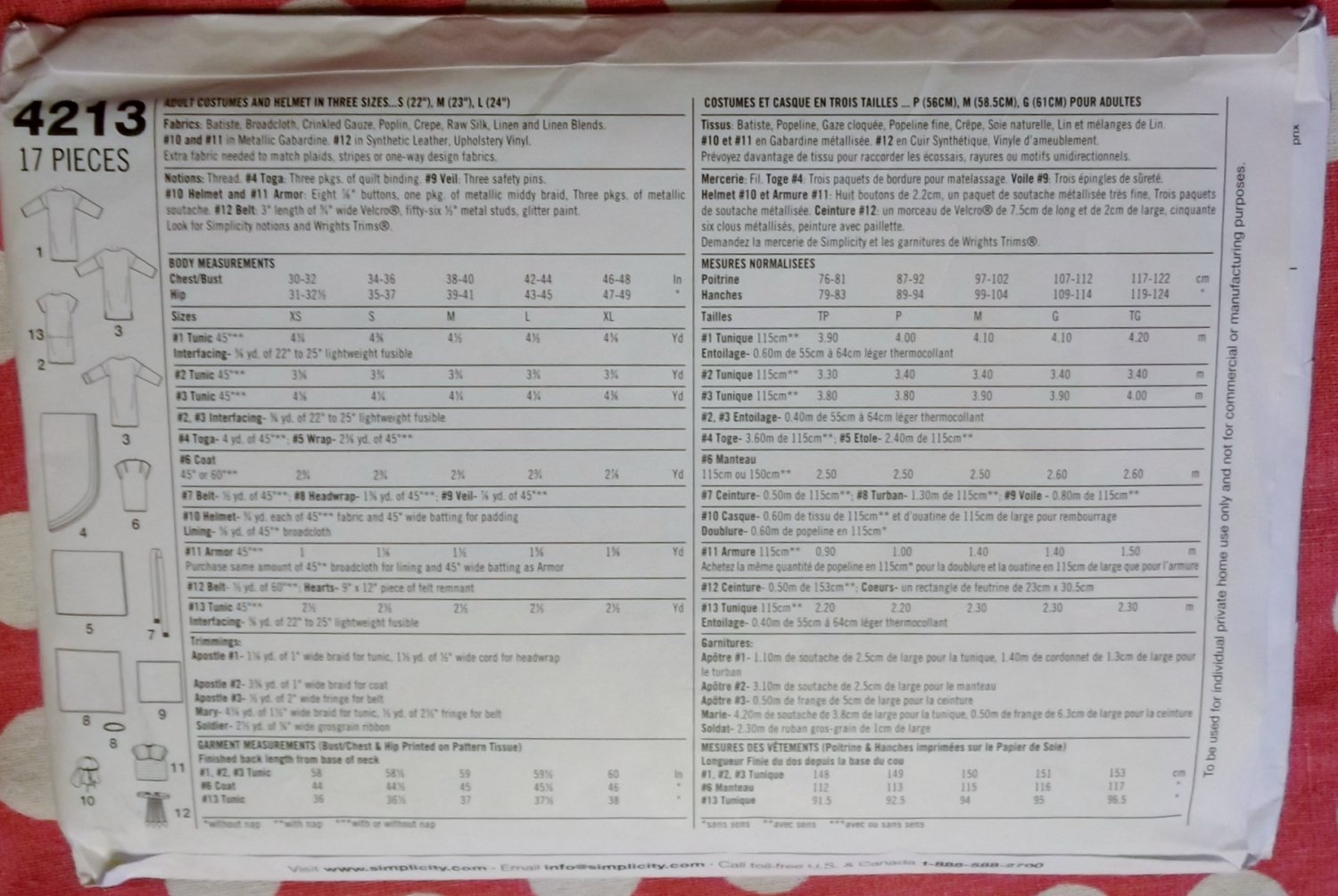 Simplicity Pattern # 4213 Costumes For Adults Size A XS S M L